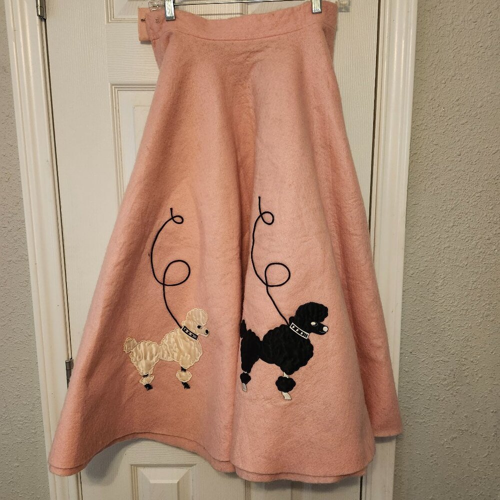 Handmade Felt Pink Poodle Skirt with Black and White Poodles Small